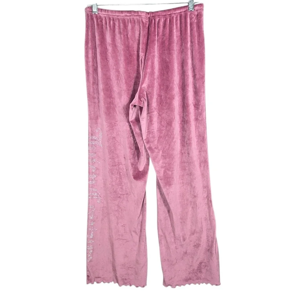 Juicy Couture Sleep Pant Womens Medium Pink Velour Rhinestone Logo Pajama Lounge
